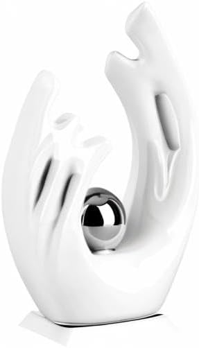 9.5" H White Silver Aesthetic Room Decor Accent, TV Stand Funky Table Centerpiece, Abstract Art Ceramic Statue and Sculpture, Silver Decor for Living Room, Bookshelf Decorative Objects, Shelf Decor