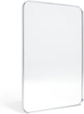 Wall Mount Mirror for Bathroom, Brushed Silver Metal Framed Rounded Corner Rectangular Vanity Mirror (24" x 36", Silver)
