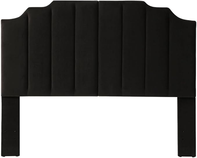 24KF Black Velvet Tufted Queen Upholstered Headboard, Modern Vertical Channel Design California Queen/Full Headboard with Stepped Silhouette Top Edge,Black