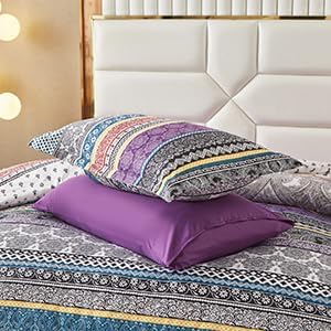 Boho Comforter Set California King Size,8 Piece Bed in a Bag Bohemian Striped Bedding Quilt Set,Purple Paisley Floral Comforter and Sheet Set,Soft Microfiber Complete Bedding Sets for All Season