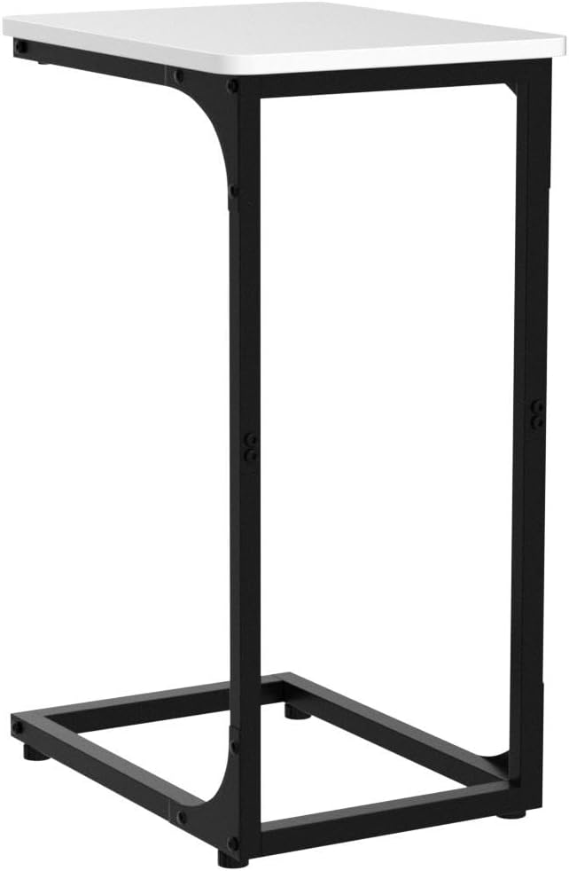 QEEIG C Table Side Table Set of 2 Living Room Sets C Shaped Couch Tray End Tables Modern, Black and White (017-30WB)