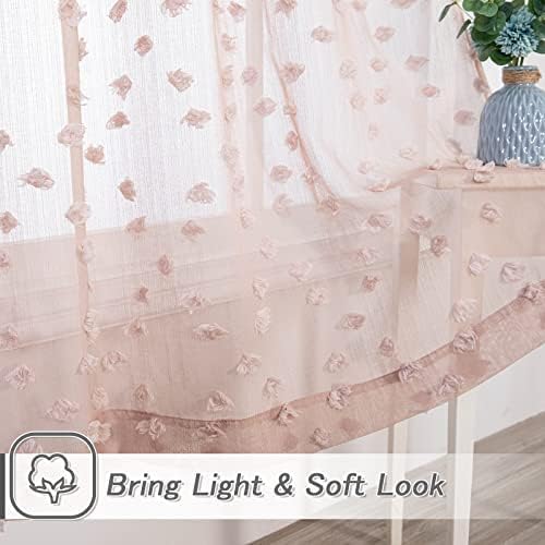 MYSKY HOME Pom Pom Pink Sheer Curtains for Bedroom Girls Room Dusty Rose Curtains 72 Inches Long for Nursery Kids Light Filtering Boho Window Drapes, Rod Pocket, 38" Wide, 2 Panels