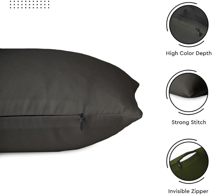 Encasa XO Throw Pillow Covers 24x24 in Set of 2 Charcoal Grey | No Inserts | Cotton Pillow Covers for Living Room, Bed, Sofa, Couch | Decorative Cushion Covers with Improved Zippers
