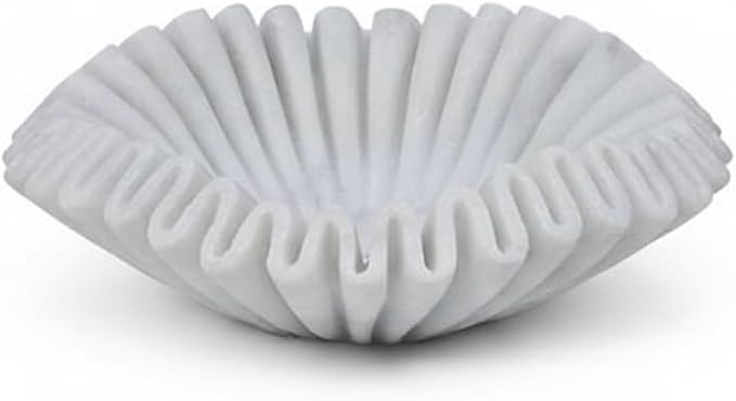 Marble Ruffle Bowl Handcrafted Decorative ScallopBowls - Antique Catchall Jewelry Dish Fruit Organizer for Home & Kitchen (12 inches)