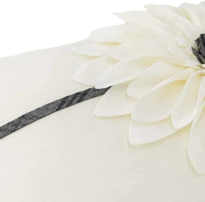 JWH Decorative Flower Throw Pillow Covers 3D Sunflower Pillow Case Velvet Cushion Floral Pillowcase for Bed Living Room Couch Chair Decor 18x18 Inches Creamy White Black