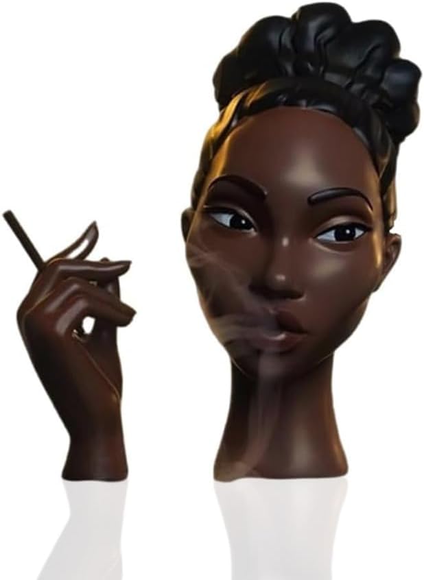 Sophisticated and Elegant Headscents-Head Incense Burner - Black Woman Smoking Head Incense Burner Design Calming Room Waterfall Decor and Unique Home Gift,Desk Decor (B)