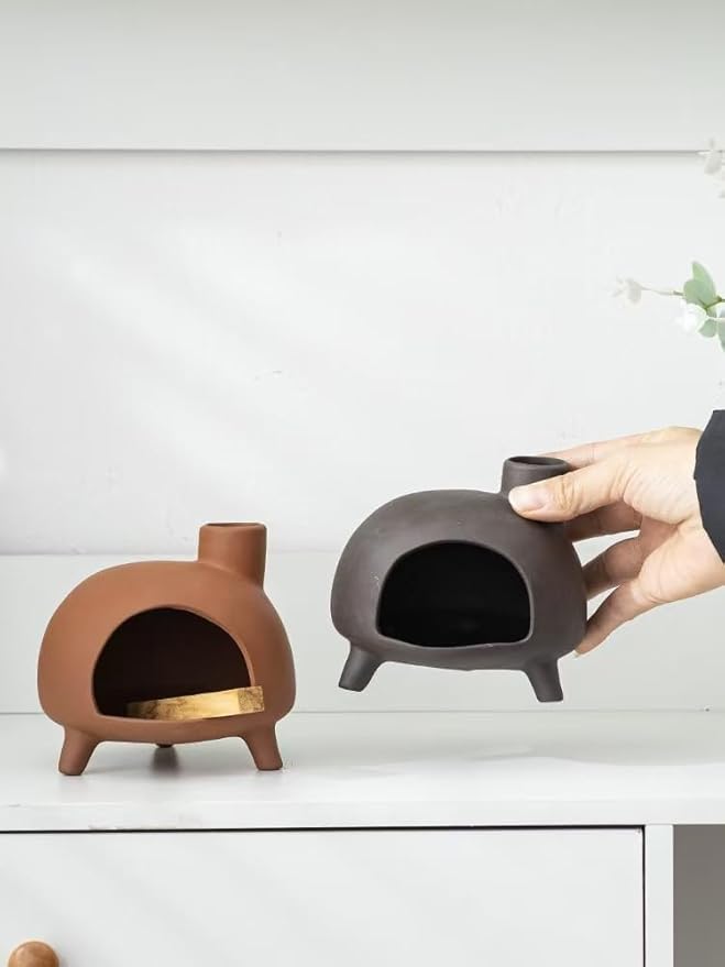Handmade Ceramic Palo Santo Holder Burner - Mini Chimenea Incense Dish for Palo Santo and Sticks .Sage Holder for for Aromatherapy, Yoga, Meditation Gift and Home Decor (Black)