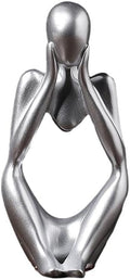 Creative Resin Thinker Minimal Abstract Art Sculpture Statue Figurines Home Office Bookshelf Desktop Decor (Silver, Focus, Small)