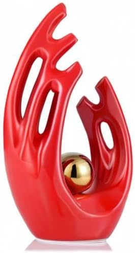 12" H Red Gold Aesthetic Room Decor Accent, TV Stand Funky Table Centerpiece, Abstract Art Ceramic Statue and Sculpture, Red Decor for Living Room, Bookshelf Decorative Objects, Shelf Decor