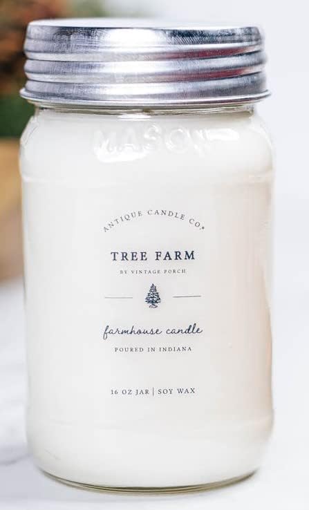 Antique Candle Co.® Tree Farm 16 Ounce Soy Wax Candle, 80 Hour Burn Time, Cotton Wick, Mason Jar Candle (Tree Farm by Vintage Porch)