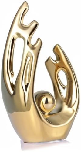 12" H Gold Aesthetic Room Decor Accent, TV Stand Funky Table Centerpiece, Abstract Art Ceramic Statue and Sculpture, Gold Decor for Living Room, Bookshelf Decorative Objects, Shelf Decor