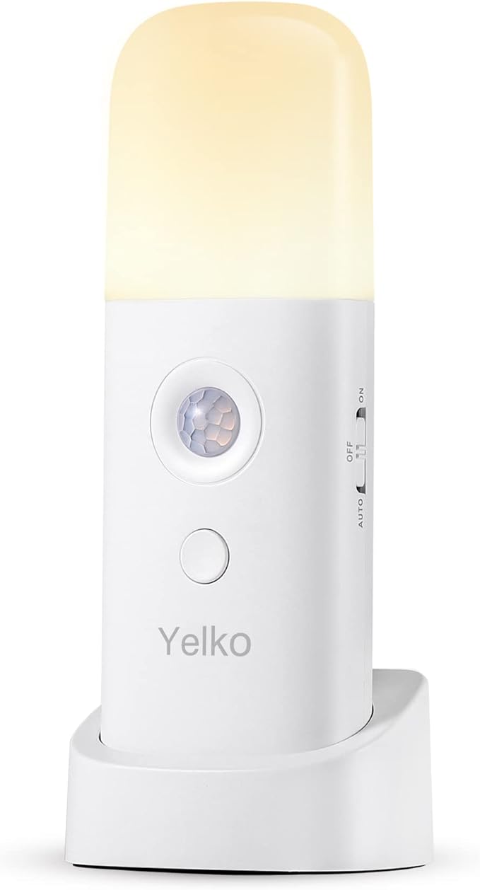 YELKO Motion Sensor Night Light, 2000mAh Rechargeable Night Lights Battery Powered, PortableＤimmable Nightlights with 5 Brightness Levels for Kids,Adults (Warm White 1Pack)