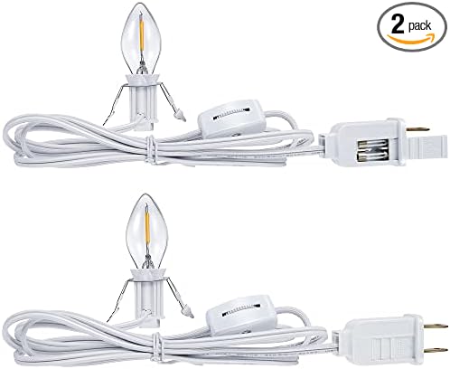 2 Pieces Accessory Cord with One LED Light Bulb Lamp Kit, 6Ft Christmas Village Lights Cord with On/Off Switch and Spare Fuse, Blow Mold Light for Christmas Houses Village, Holiday Craft Decorations