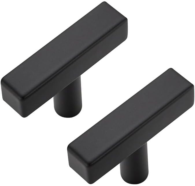 3 Pack Black Cabinet Knobs - Sqaure Bar Cabinet Pulls Matte Black Knobs for Kitchen Drawer Stainless Steel Dresser Pulls for Kitchen Hardware 2in Length Single Hole