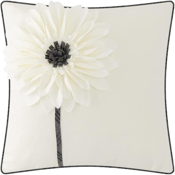 JWH Decorative Flower Throw Pillow Covers 3D Sunflower Pillow Case Velvet Cushion Floral Pillowcase for Bed Living Room Couch Chair Decor 18x18 Inches Creamy White Black
