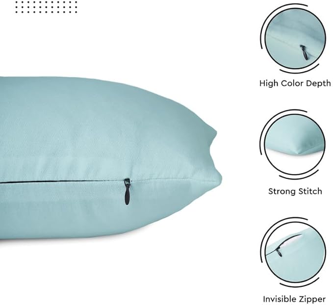 Encasa XO Throw Pillow Covers 18x18 in Set of 2 Egg Blue | No Inserts | Cotton Pillow Covers for Living Room, Bed, Sofa, Couch | Decorative Cushion Covers with Improved Zippers