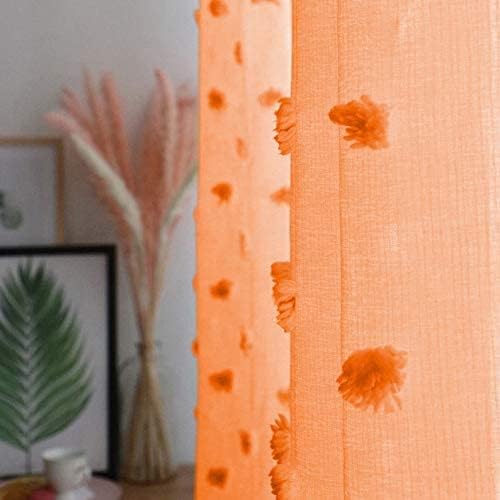 MYSKY HOME Pom Pom Orange Sheer Curtains for Living Room Bedroom Light Filtering Semi-Sheer Curtains for Nursery Girls Kids Room Boho Rod Pocket Voile Draperies Orange 52 x 108 inch 2 Panels
