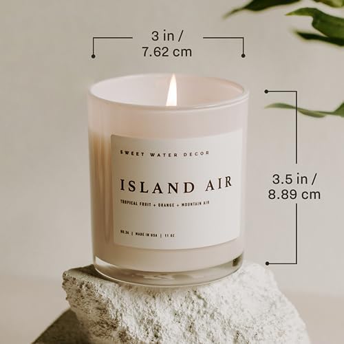 Sweet Water Decor Luxury Getaway Scented Candles - Soy Candles with Lemon, Cedarwood, Cinnamon, Vetiver, Amber & Musk Home Scent - Candle Wax with 50 Hours Burn Time - 11Oz Wood Lid White Jar Candles