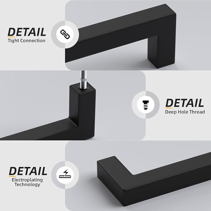 goldenwarm 45 Pack 7-1/2 Inch Black Cabinet Handles Matte Black Drawer Pulls Stainless Steel Cabinets Hardware Square Bar Modern for Kitchen Bathroom Cupboard