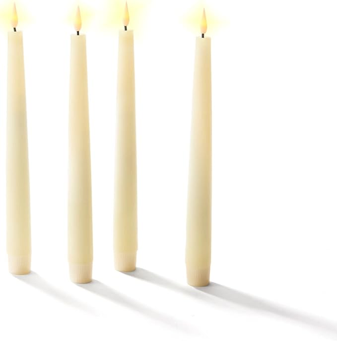LampLust Flameless Taper Candles, Realistic 3D Flame with Wick, 9 Inch, 4 Pack, Ivory Wax, Flickering Flameless Candle LED, Remote & Timer Included, Home Decor, Winter Decorations for Home
