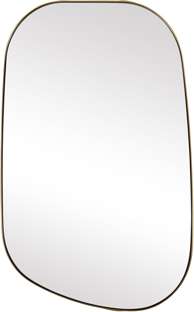 ANDY STAR 30"x48" Gold Wall Mirror，Brushed Brass Irregular Bathroom Mirror with Stainless Steel Metal Frame, Large Asymmetrical Mirror for Bathroom, Entryway (Horizontal/Vertical)