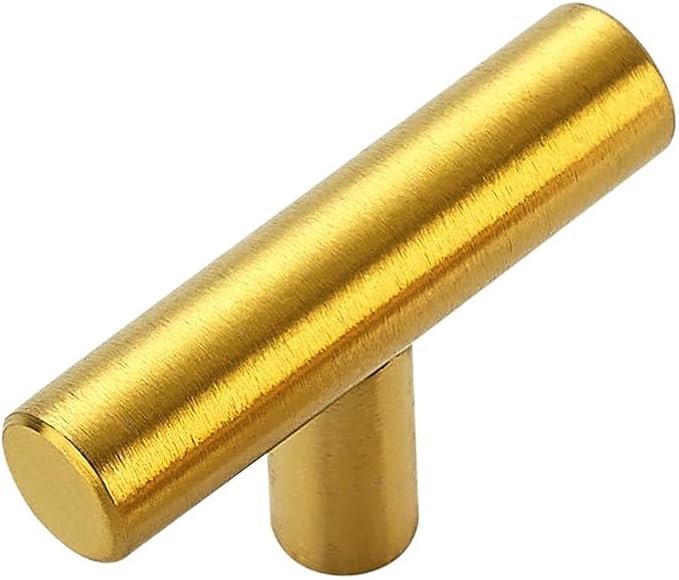 1 Pack Brushed Brass Cabinet Knobs - Kitchen Cabinet Knobs Gold Cabinet Pulls for Kitchen Cabinet Drawer Stainless Steel Dresser Knobs for Cabinet Hardware 2in Length Single Hole T Bar