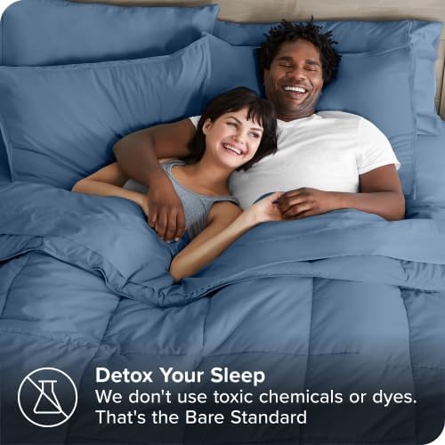 Bare Home Bed-in-A-Bag 8 Piece Comforter & Sheet Set - Split King - Goose Down Alternative - Ultra-Soft 1800 Premium Bedding Set (Split King, Coronet Blue/Coronet Blue)