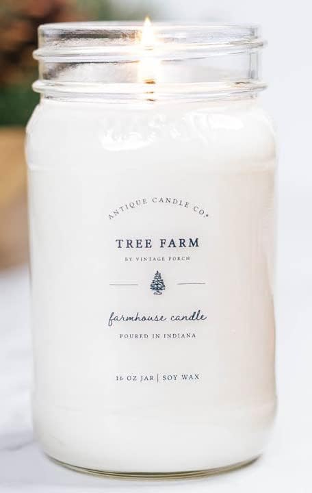 Antique Candle Co.® Tree Farm 16 Ounce Soy Wax Candle, 80 Hour Burn Time, Cotton Wick, Mason Jar Candle (Tree Farm by Vintage Porch)