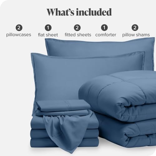 Bare Home Bed-in-A-Bag 8 Piece Comforter & Sheet Set - Split King - Goose Down Alternative - Ultra-Soft 1800 Premium Bedding Set (Split King, Coronet Blue/Coronet Blue)