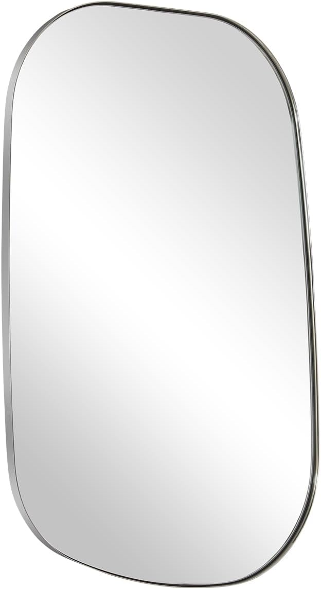ANDY STAR Chrome Irregular Mirror, 24"x36" Silver Asymmetrical Wall Mirror in Stainless Steel Metal Frame, Unique Vanity Mirror with Modern Curved Design, Ideal for Bathroom, Bedroom, Entryway