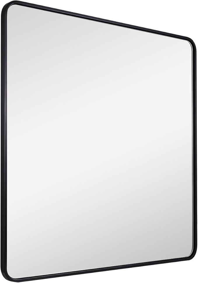 ANDY STAR 40X36 Inch Black Bathroom Mirror, Black Bathroom Vanity Mirrors for Wall, Rounded Rectangle Mirror for Bathroom, Seamless Tube Metal Frame, 1’’ Deep Wall Mounted Vertical/Horizontal