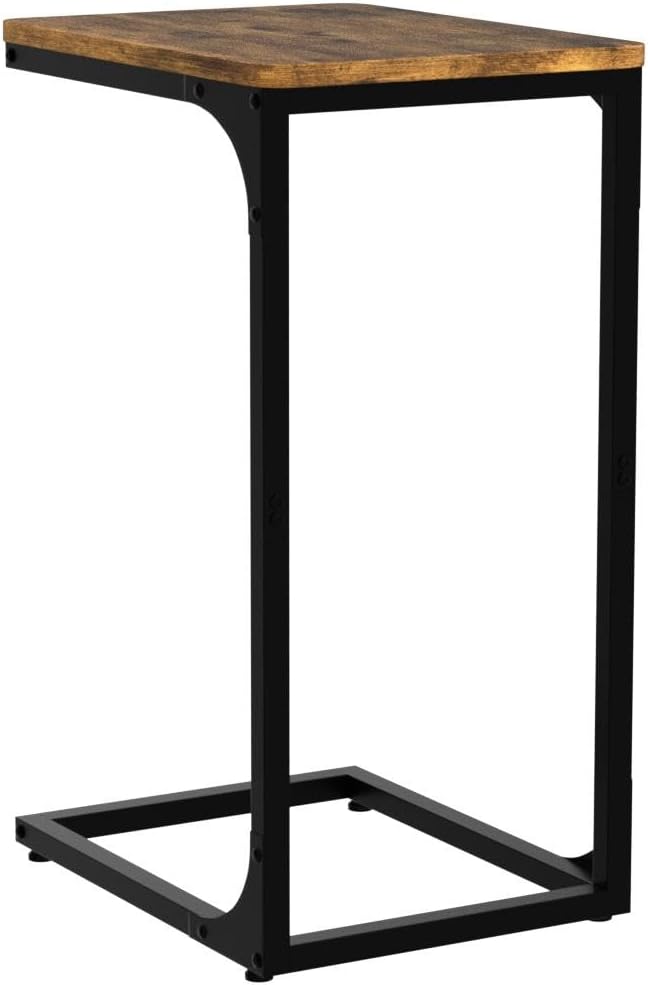 QEEIG C Table Side Table Set of 2 Living Room Sets C Shaped Couch Tray End Tables Farmhouse, Rustic Brown (017-30BN)