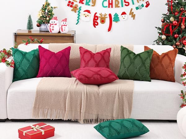 decorUhome Christmas Throw Pillow Covers 22x22 Inch Set of 2, Soft Plush Faux Fur Wool Green Couch Pillow Covers, Decorative Neutral Pillow Cases for Bed Sofa Living Room Home Decor