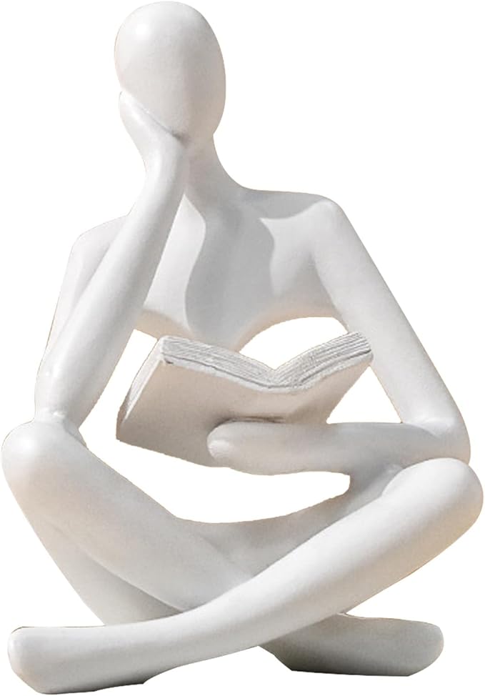 Bookshelf Decor Thinker Statue - Abstract Style Thinker Sculptures Modern Aesthetic Figurine Decoration Statues for Home Decor-Zuo Si-White