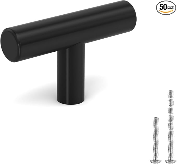LONTAN 50 Pack Black Knobs for Cabinets and Drawers Kitchen Cabinet Knobs for Dresser Bathroom Modern T Bar Furniture Black Hardware,Stainless Steel