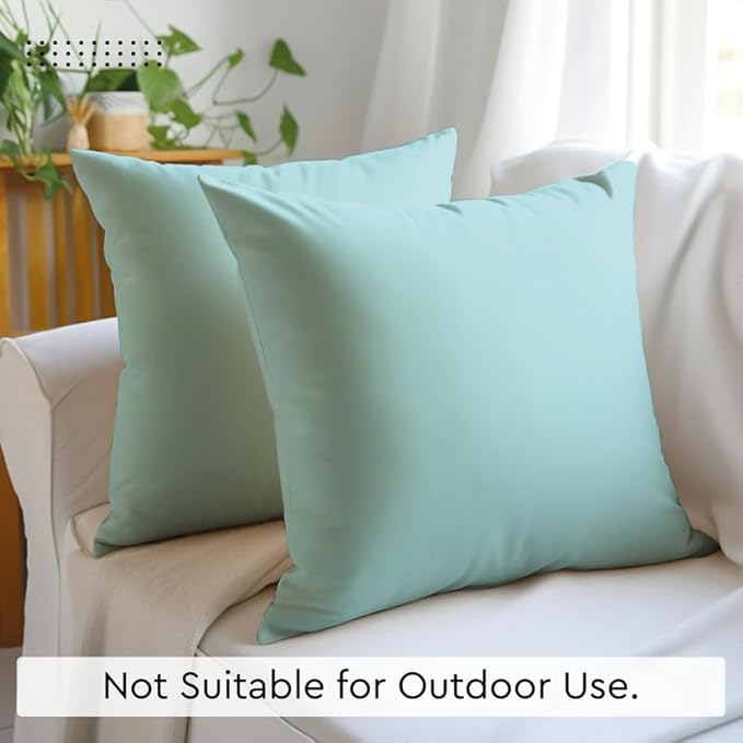 Encasa XO Throw Pillow Covers 18x18 in Set of 2 Egg Blue | No Inserts | Cotton Pillow Covers for Living Room, Bed, Sofa, Couch | Decorative Cushion Covers with Improved Zippers