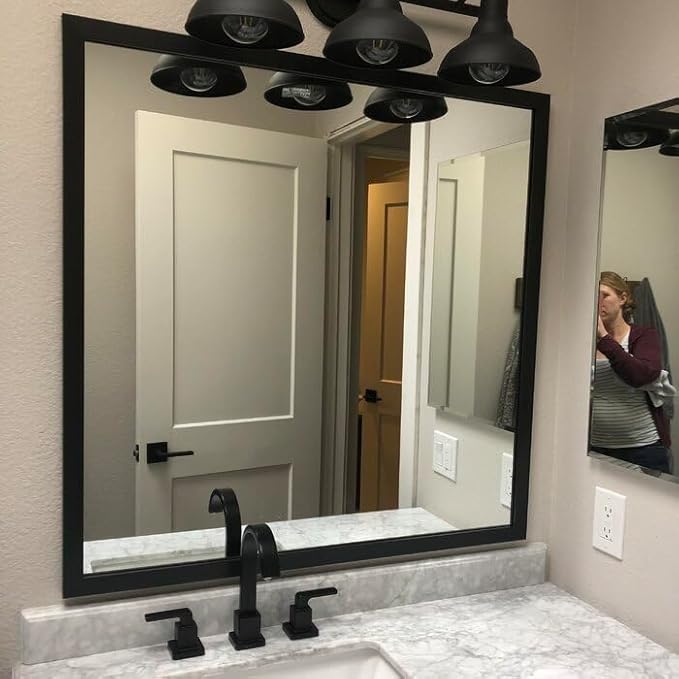 Frame My Mirror Black Bathroom Mirror for Wall, 32" x 32" Black Bathroom Vanity Mirror, Made in USA, Hangs Horizontally or Vertically, Ellis Design
