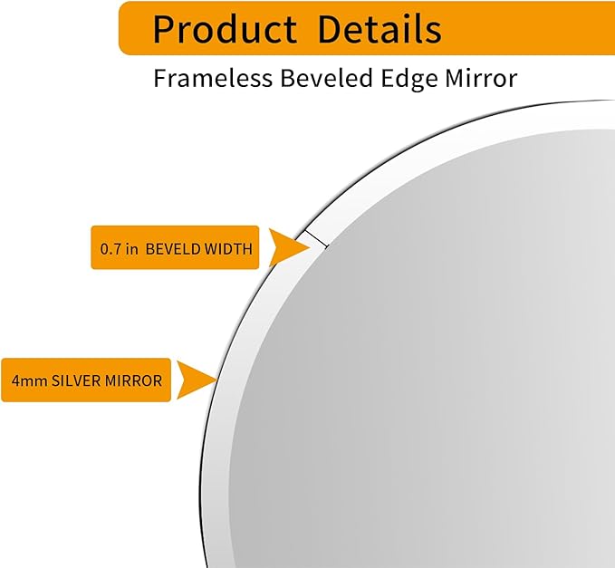 KOHROS Frameless Round Bathroom Mirror for Over Sink 24" x 24" Circle Mirror Beveled Edge Wall Mirror for Bathroom Vanity Entryway Bedroom