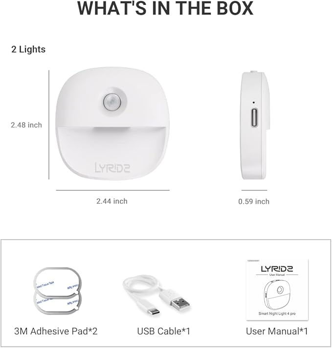 Lyridz Rechargeable Battery Night Light with Motion Sensor, Dimmable Amber Nightlights for Bathroom, Bedroom, Hallway, Stairs, Pet House, 3 Pack