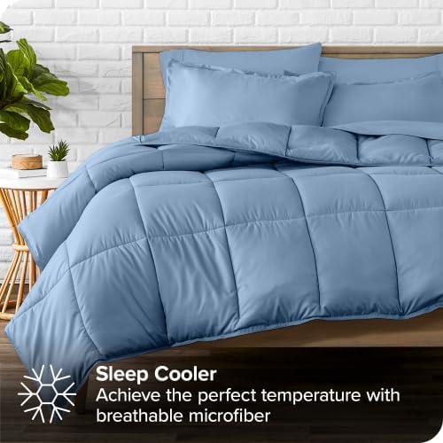 Bare Home Bed-in-A-Bag 8 Piece Comforter & Sheet Set - Split King - Goose Down Alternative - Ultra-Soft 1800 Premium Bedding Set (Split King, Coronet Blue/Coronet Blue)