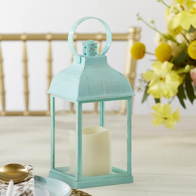Kate Aspen LED Vintage Decorative Blue Lantern - Marrakesh (Set of 2) -Rustic Home Farmhouse Décor Lantern, One Size
