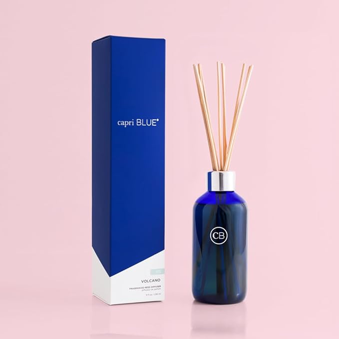 Capri Blue Volcano Reed Diffuser Set - Includes Reed Diffuser Sticks, Fragrance Oil, and Glass Bottle - Luxury Scented Room Fresheners - Cobalt Blue (8 fl oz)