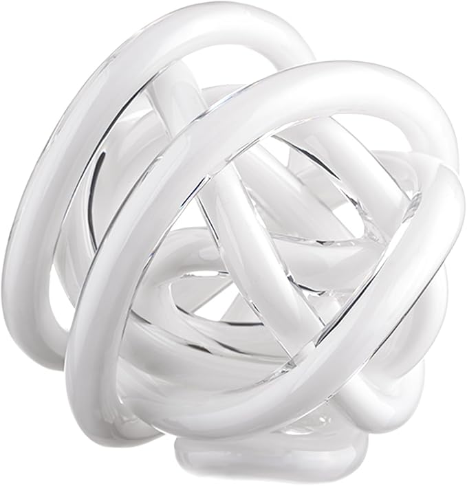 Glass Knot Teal Decor Ball - 5.1 Inch Hand Blown Infinity Sculpture Orbit Home Decor Table Decoration Interio Art