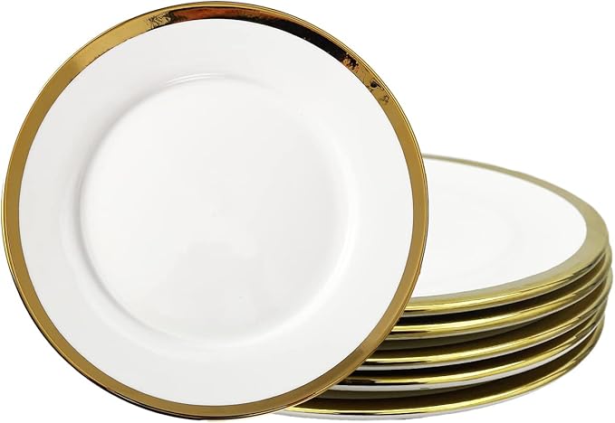 Luxury Dinner Plates, Set of 6, 10 inch, Elegant White Porcelain Plates with Gold Trim, Appetizer Plates, White Plate Set.