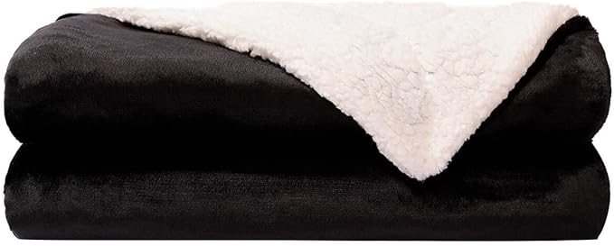 NANPIPER Fleece Blanket Sherpa Throw,Soft Fuzzy Twin Blankets for Couch,Black 60"x80"