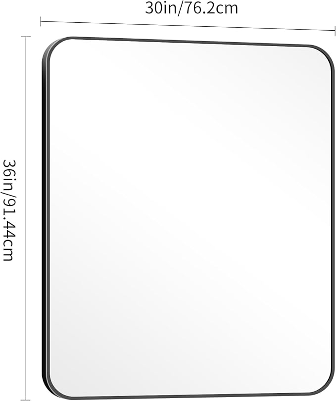 30" x 36"Bathroom Mirror, Matte Black Wall Mirror with Metal Frame, Decorative Rectangular Vanity Mirror for Bedroom Bathroom Living Room Entryway (Horizontal/Vertical)