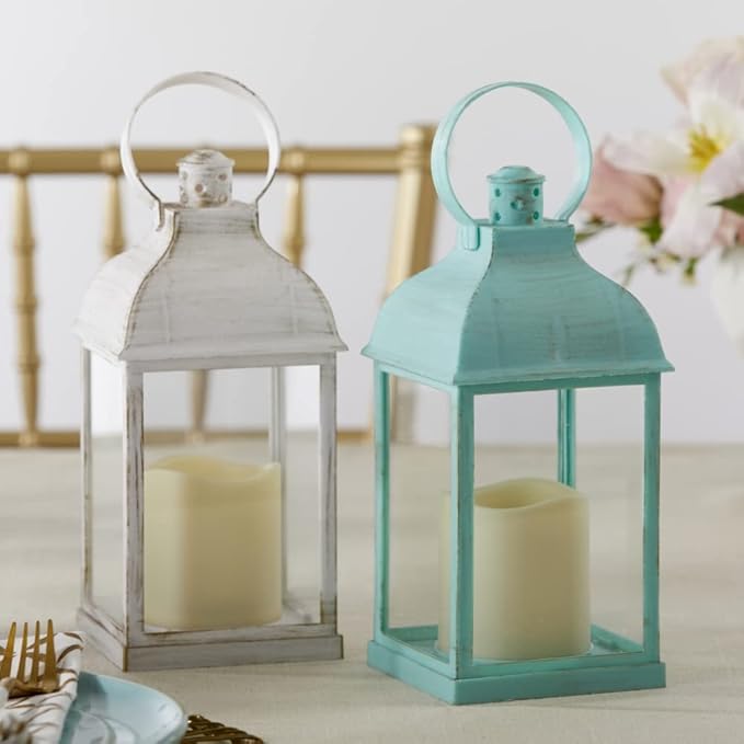 Kate Aspen LED Vintage Decorative Blue Lantern - Marrakesh (Set of 2) -Rustic Home Farmhouse Décor Lantern, One Size