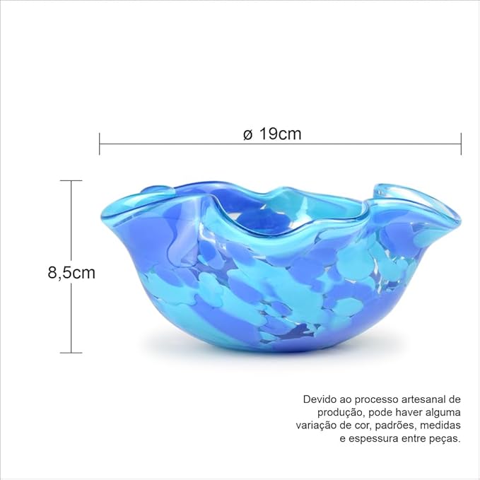 Ca D Oro Murano Style Decorative Blue Glass Bowl Confetti Effect Hand Blown Art Glass Crystal for Home, Room Decoration and Centerpiece - Waved