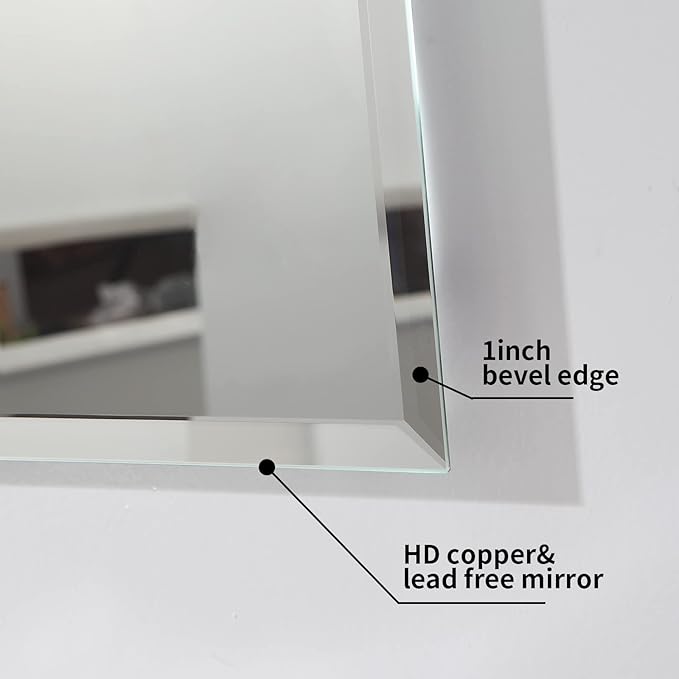 Mirrorons Beveled Mirror, Bathroom Mirrors for Wall 20" x 28", Frameless Rectangle Bathroom Mirror with Beveled Edge, Hangs Horizontally or Vertically, Upgraded Packing