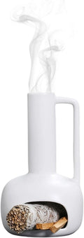Simcat Handmade Ceramic Holder Incense Burner for Palo Santo Sticks Sage Bundles Candlestick, Suitable for Yoga Meditation Room Home Decor (White)